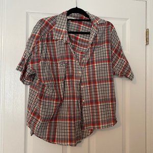 Madewell Grey, White, and Red Plaid Short Sleeve